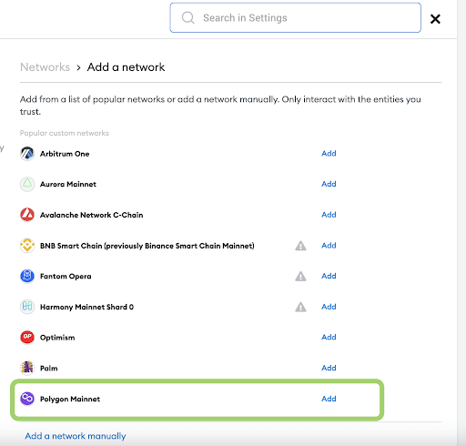 Přidat síť Polygon do MetaMask